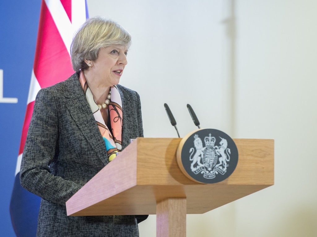 Theresa May speaking at European Council