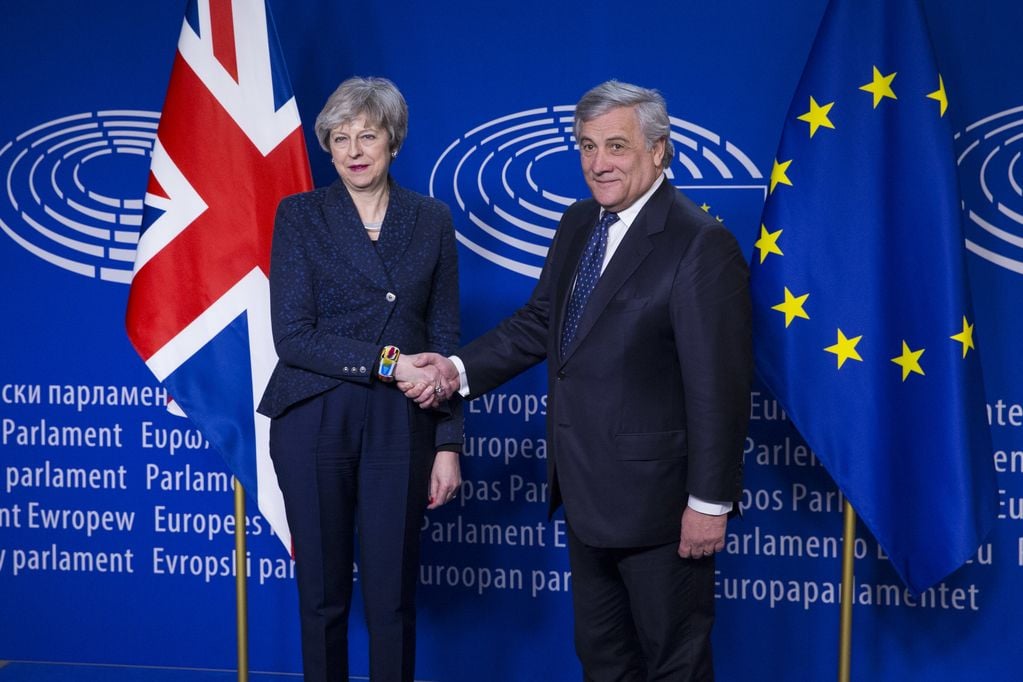May and Tajani European Union parliament