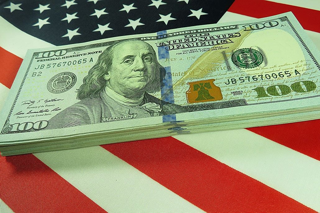 US Dollar note on flag