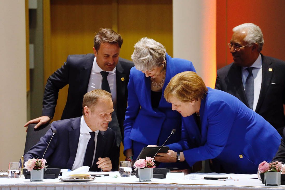 Tusk May and Merkel at EU leaders' summit